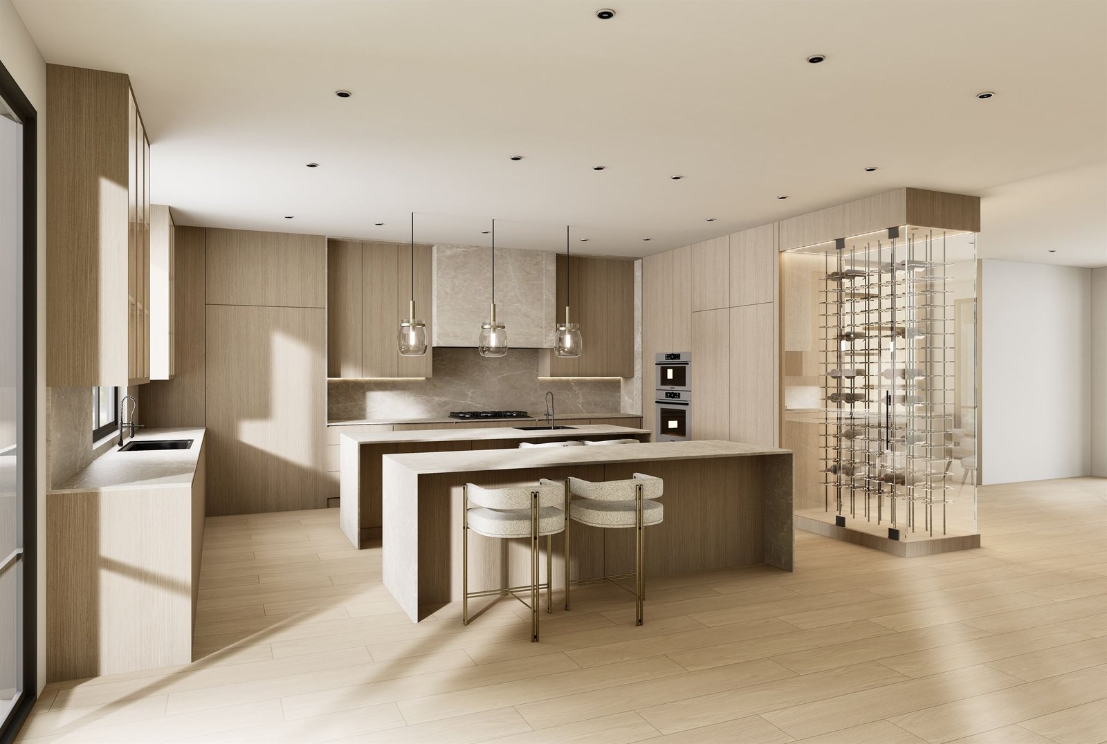 Kitchen islands with upholstered counter stools